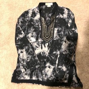 Michael Kors Tie Dye Tunic with Metallic neckline